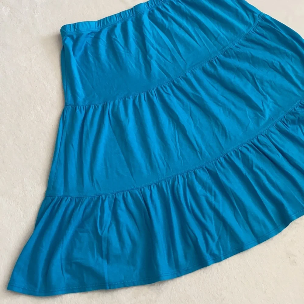 {VTG} Russ Berens Malibu USA | Y2K Cotton Modal Tiered Boho Peasant Skirt Blue M - Picture 9 of 12
